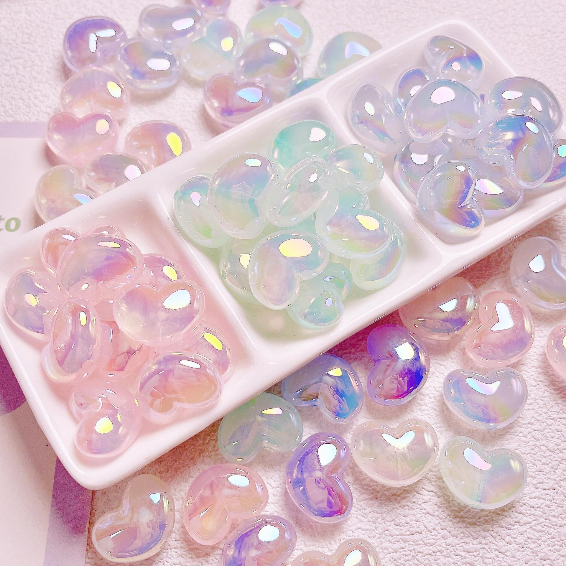 Jewelry Making Ideas With Beads - 10 adet kalp şeffaf Glitter AB
