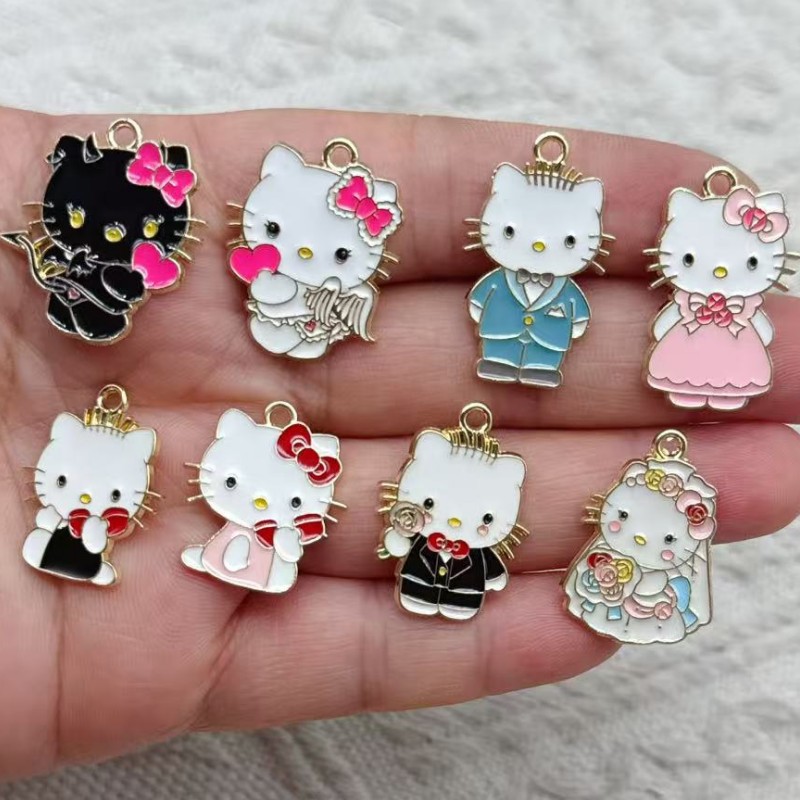 Jewelry Making For Couples - 10 adet Karikatür Emaye Çift Kedi